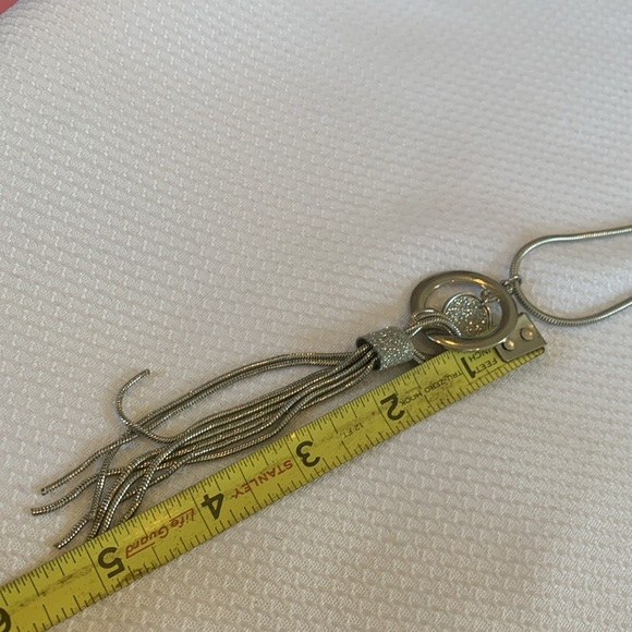 Long Silver Tone Statement Necklace with Sparkle and Chain Tassel - Picture 6 of 8